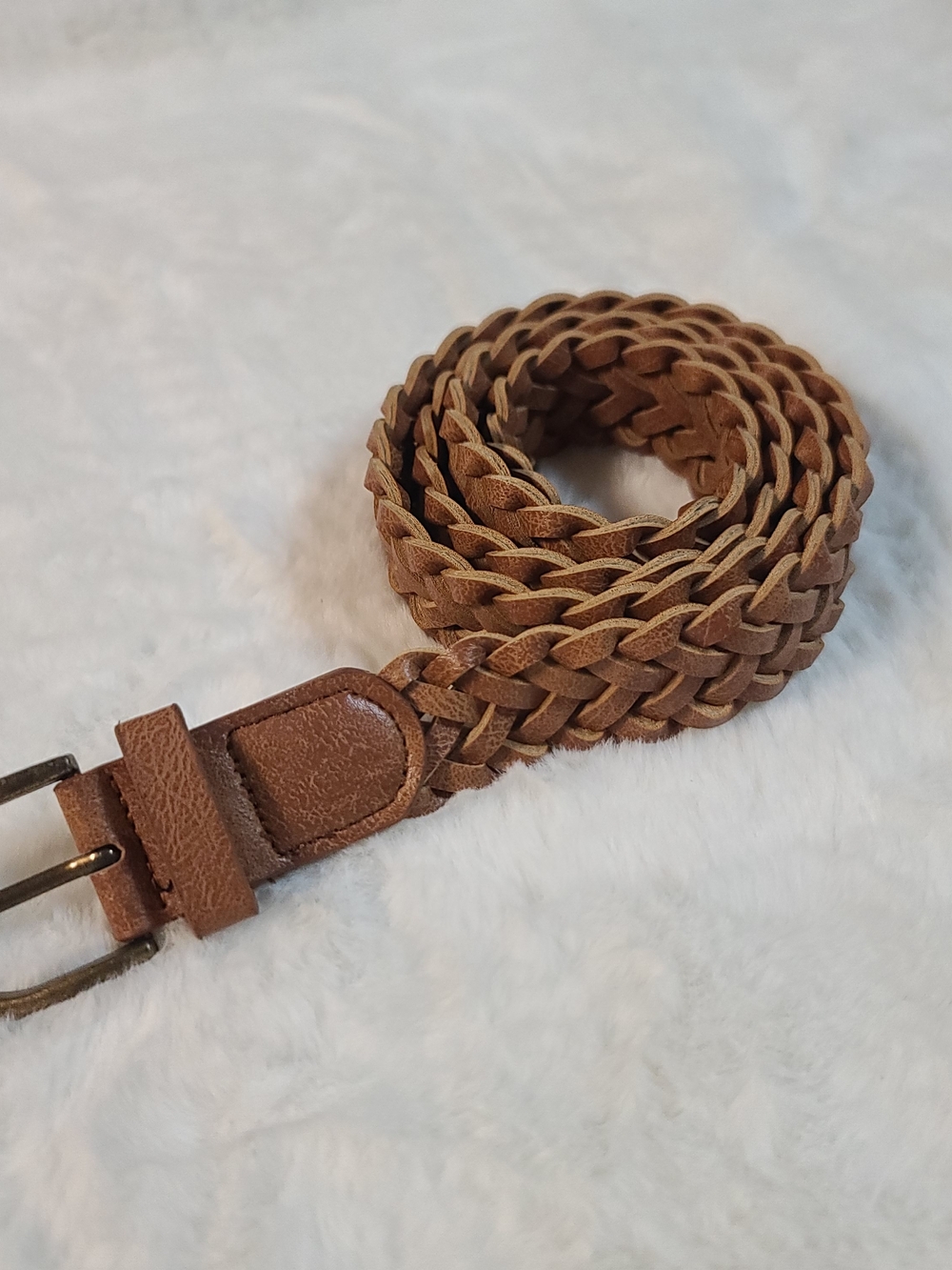 Source Unknown Braided Brown Leather Belt for Men